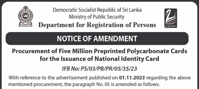 Procurement of Five Million Preprinted Polycarbonate Cards for the Issuance of National Identity Card