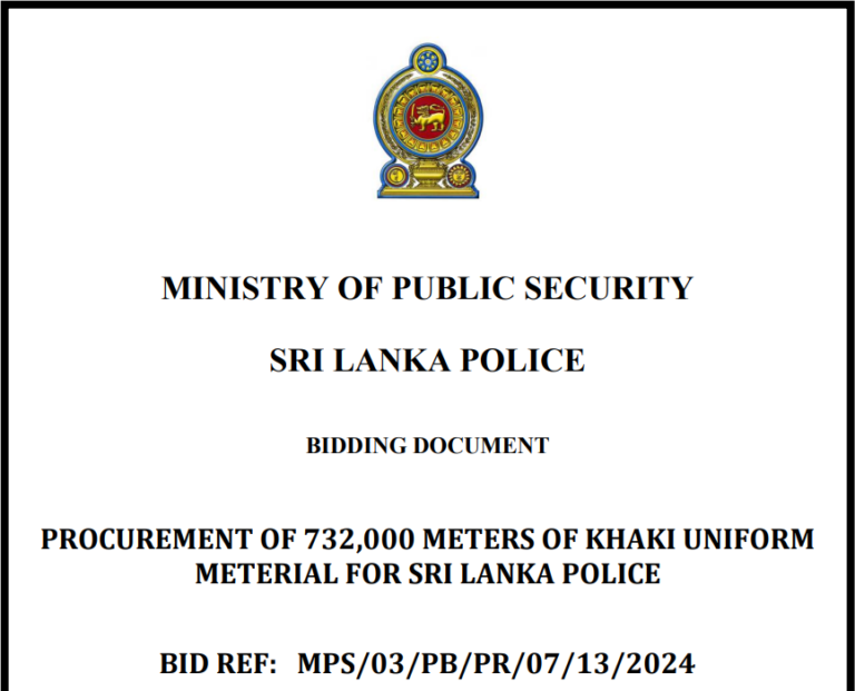 PROCUREMENT OF 732,000 METERS OF KHAKI UNIFORM METERIAL FOR SRI LANKA POLICE