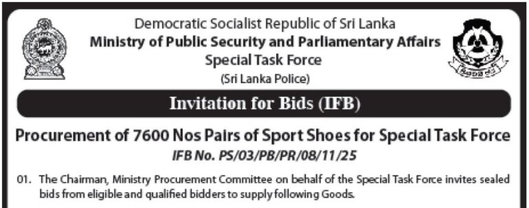 Procurement of 7600 Nos Pairs of Sport Shoes for Special Task Force.